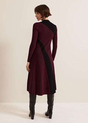 Phase Eight Julie Ribbed Fit And Flare Dress Burgundy Canada | SCPZUG-091